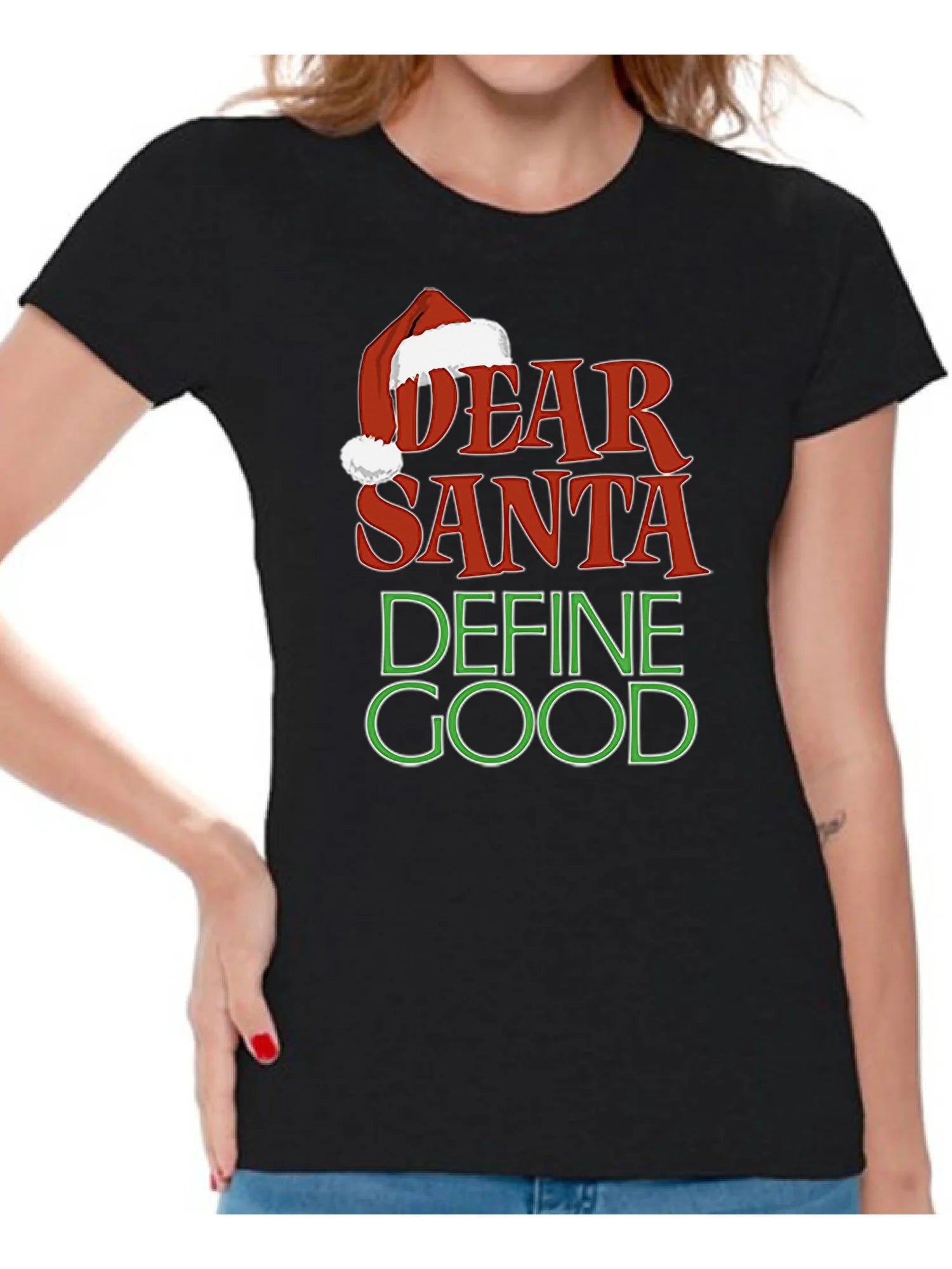 Dear Santa Define Good Christmas Shirts for Women Santa Ugly Christmas T-Shirt Dear Santa Shirt Women'S Holiday Top Funny Tacky Party Christmas Holiday Shirt